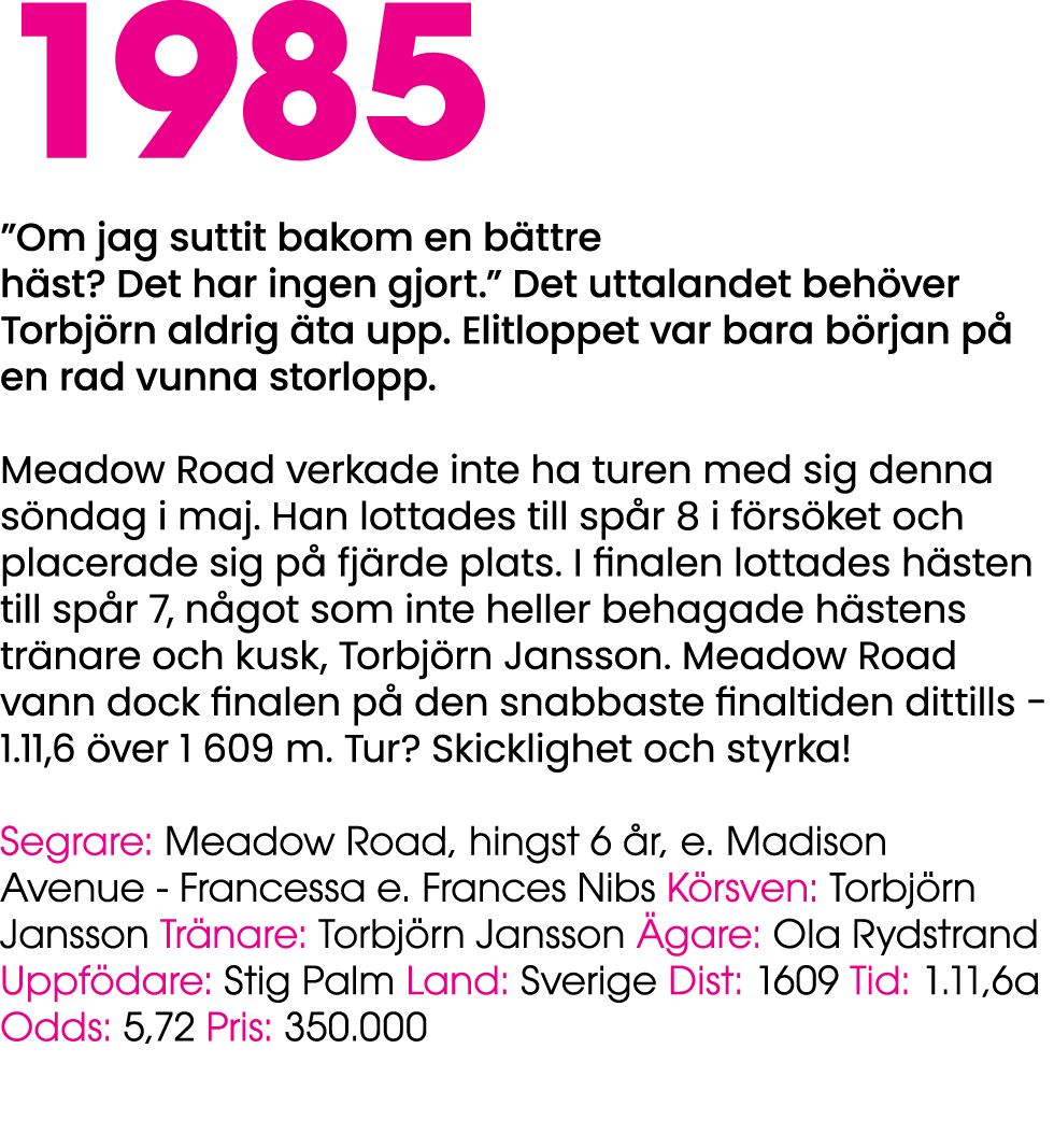 1985 ”Om jag suttit bakom en b ttre h st? Det har ingen gjort.” Det uttalandet beh ver Torbj rn aldrig ta upp. Elitl...